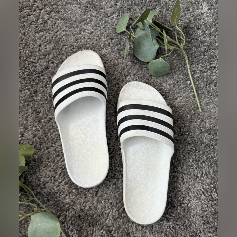 Adidas Women's White and Black Slides